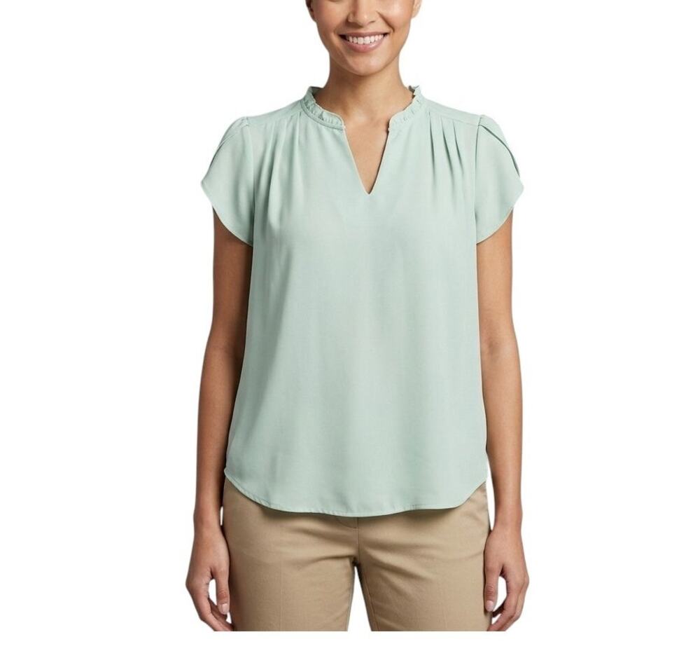 41 Hawthorn Tiffiny Tulip Sleeve Blouse Green Split Neck Women's Size M NWT